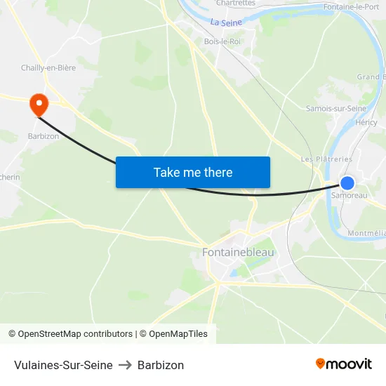 Vulaines-Sur-Seine to Barbizon map