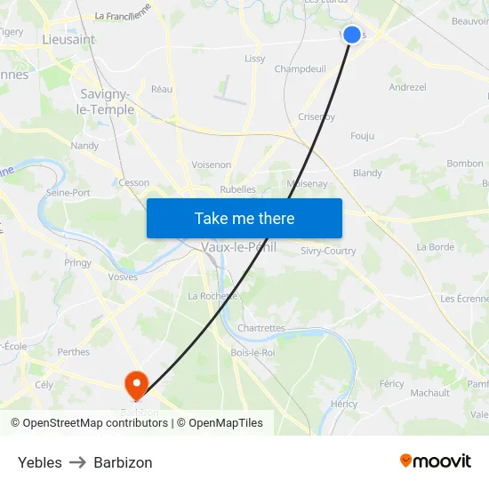 Yebles to Barbizon map