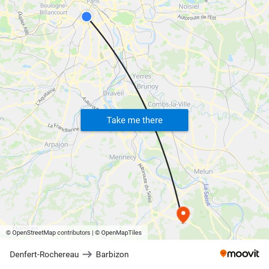 Denfert-Rochereau to Barbizon map