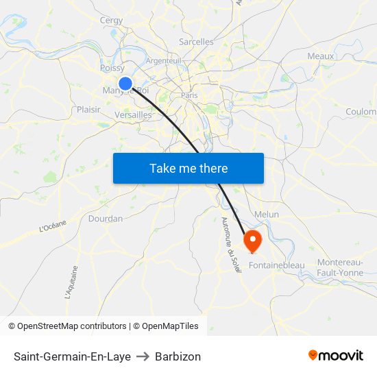 Saint-Germain-En-Laye to Barbizon map