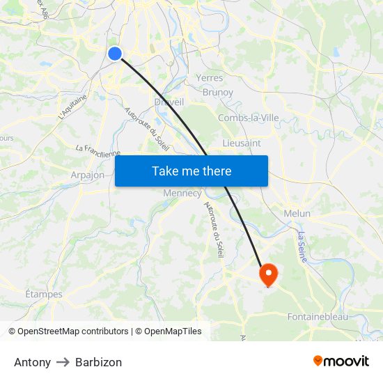 Antony to Barbizon map