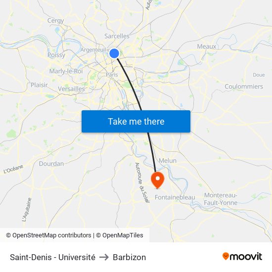 Saint-Denis - Université to Barbizon map