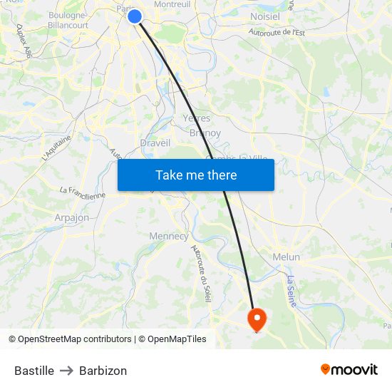 Bastille to Barbizon map