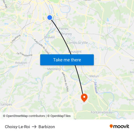 Choisy-Le-Roi to Barbizon map