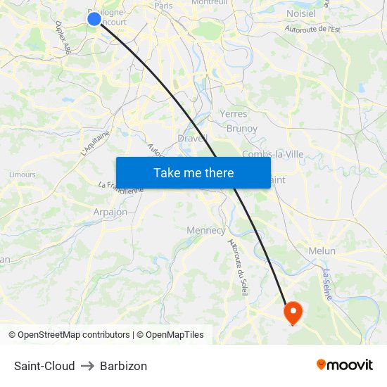 Saint-Cloud to Barbizon map