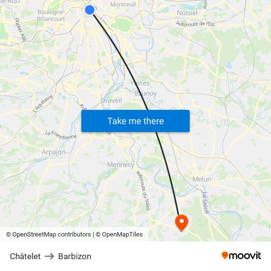 Châtelet to Barbizon map