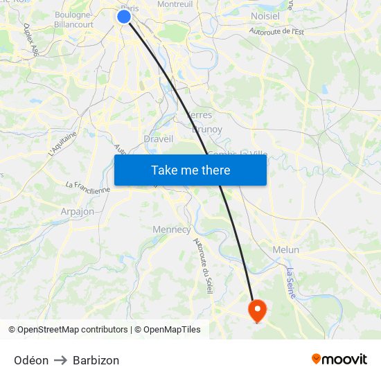 Odéon to Barbizon map