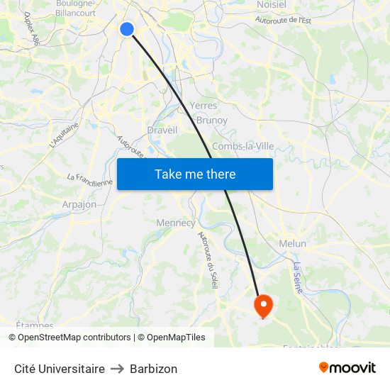 Cité Universitaire to Barbizon map
