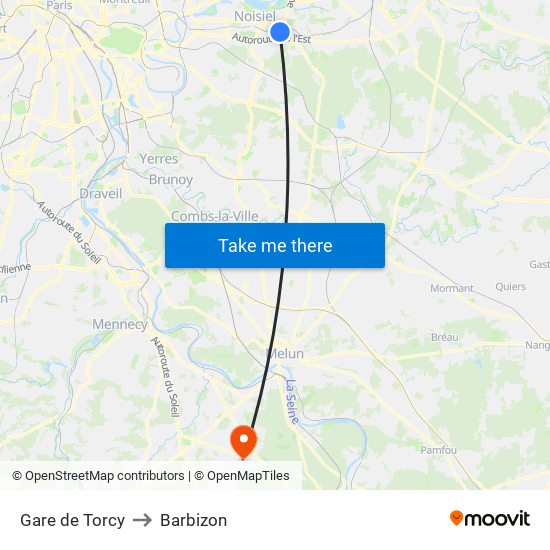 Gare de Torcy to Barbizon map