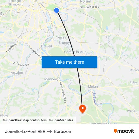 Joinville-Le-Pont RER to Barbizon map