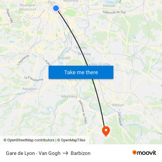 Gare de Lyon - Van Gogh to Barbizon map