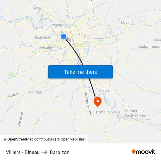 Villiers - Bineau to Barbizon map