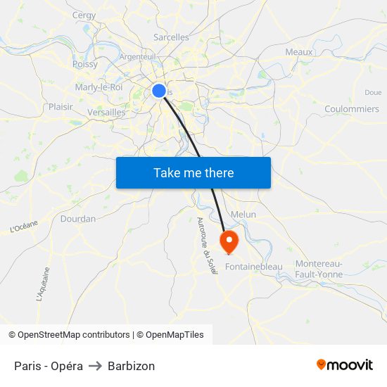 Paris - Opéra to Barbizon map