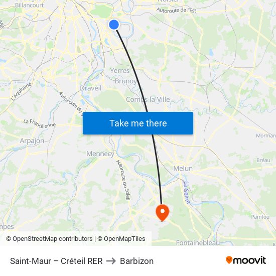 Saint-Maur – Créteil RER to Barbizon map