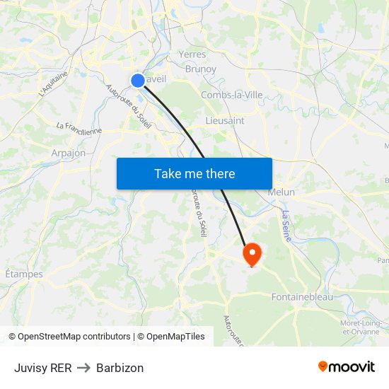 Juvisy RER to Barbizon map