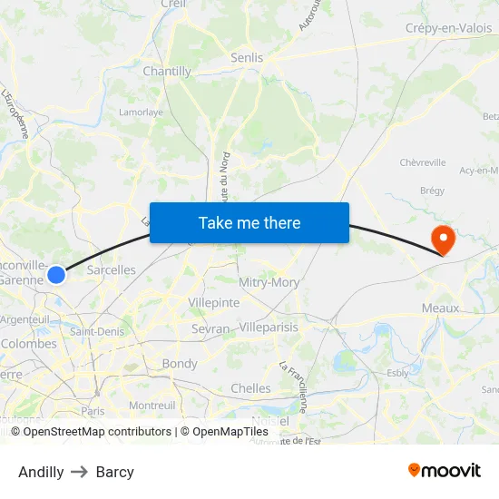 Andilly to Barcy map