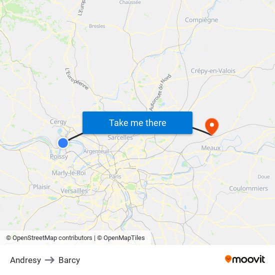 Andresy to Barcy map