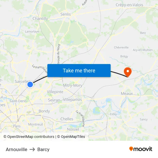 Arnouville to Barcy map