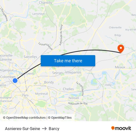 Asnieres-Sur-Seine to Barcy map