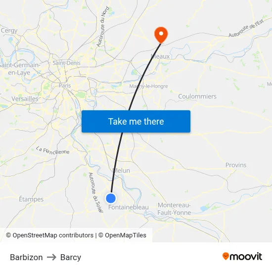 Barbizon to Barcy map