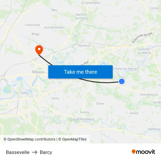 Bassevelle to Barcy map