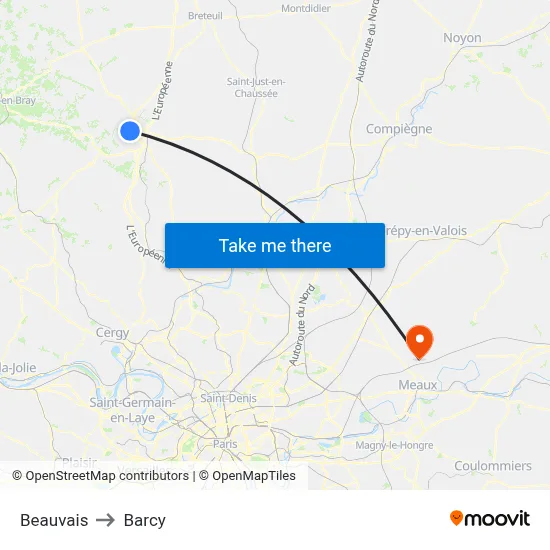 Beauvais to Barcy map