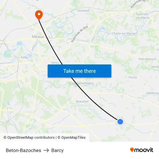Beton-Bazoches to Barcy map