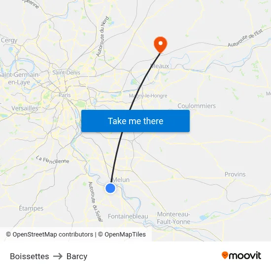 Boissettes to Barcy map