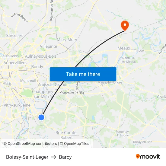 Boissy-Saint-Leger to Barcy map