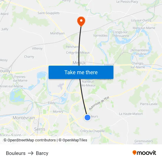 Bouleurs to Barcy map