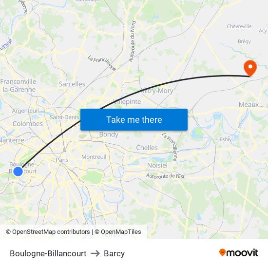 Boulogne-Billancourt to Barcy map