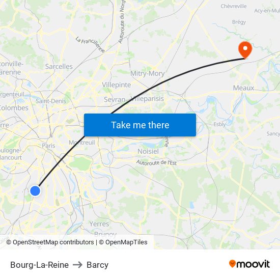 Bourg-La-Reine to Barcy map