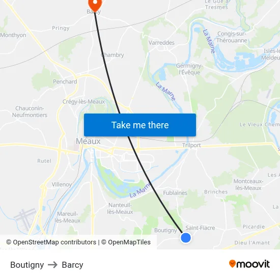 Boutigny to Barcy map