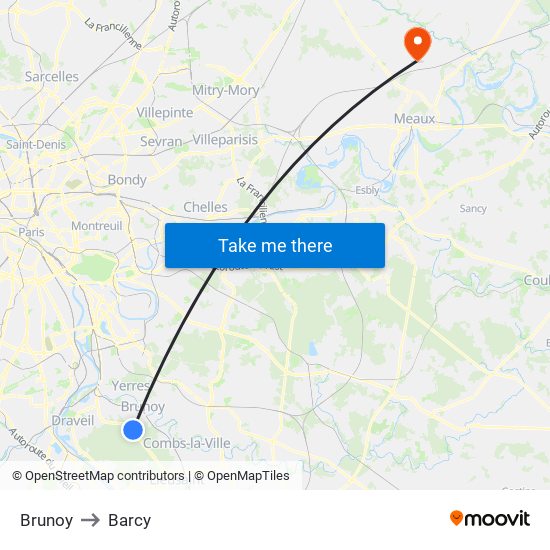 Brunoy to Barcy map