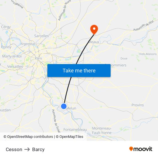 Cesson to Barcy map
