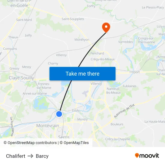 Chalifert to Barcy map