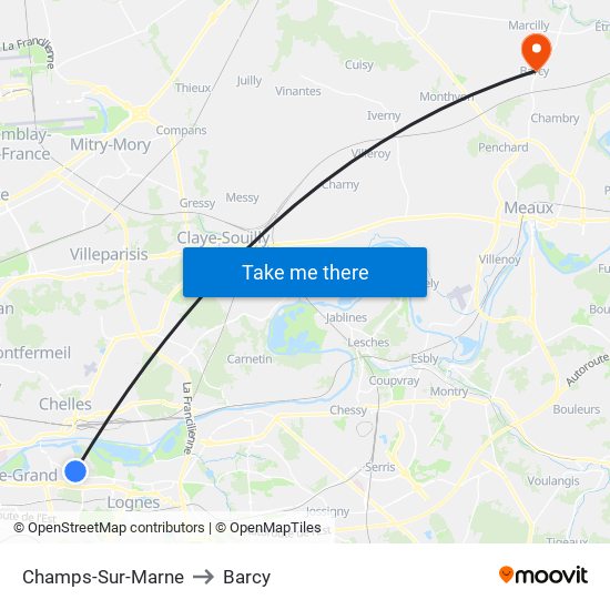 Champs-Sur-Marne to Barcy map