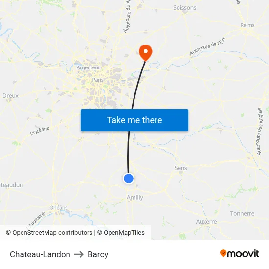 Chateau-Landon to Barcy map