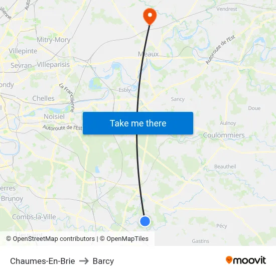 Chaumes-En-Brie to Barcy map