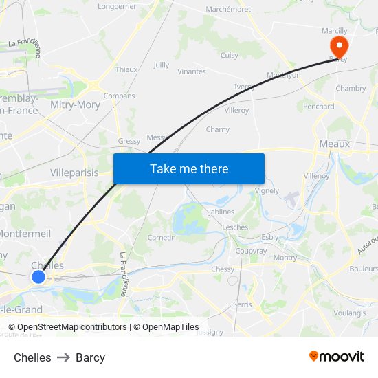 Chelles to Barcy map