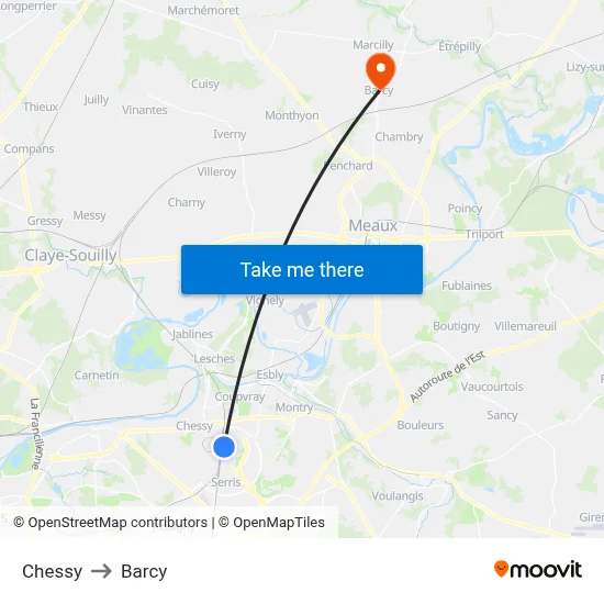 Chessy to Barcy map