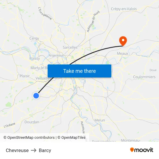 Chevreuse to Barcy map