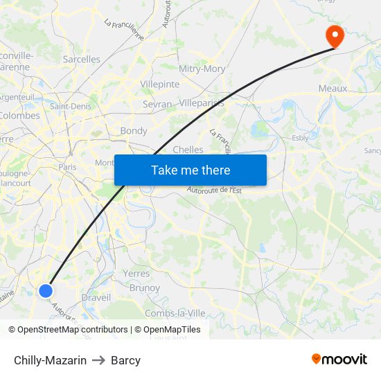Chilly-Mazarin to Barcy map