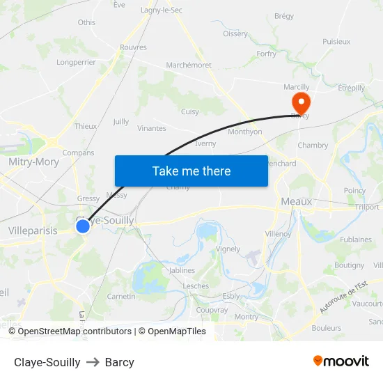 Claye-Souilly to Barcy map