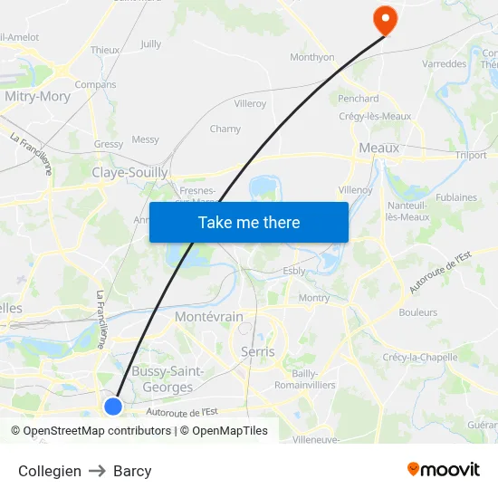 Collegien to Barcy map