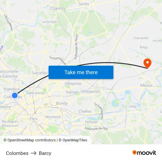 Colombes to Barcy map