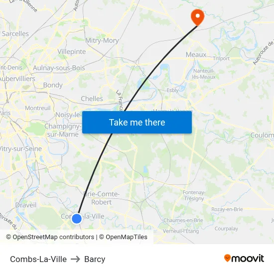 Combs-La-Ville to Barcy map