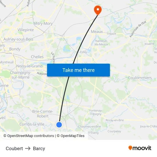 Coubert to Barcy map