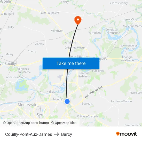 Couilly-Pont-Aux-Dames to Barcy map