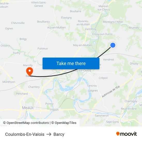 Coulombs-En-Valois to Barcy map